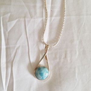 Larimar blue stone and sterling silver necklace